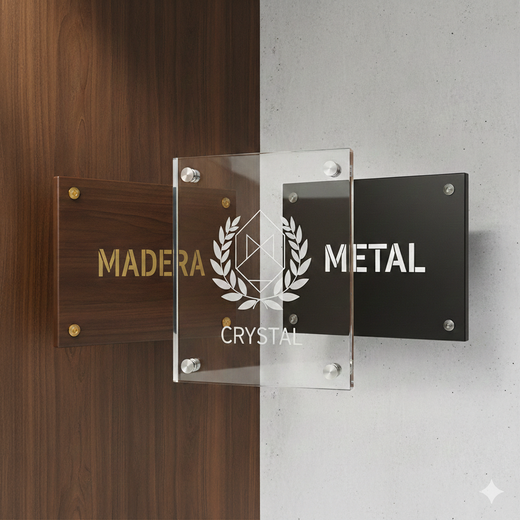 Placas conmemorativas personalizadas en madera y metal - Reconocimientos de alta gama