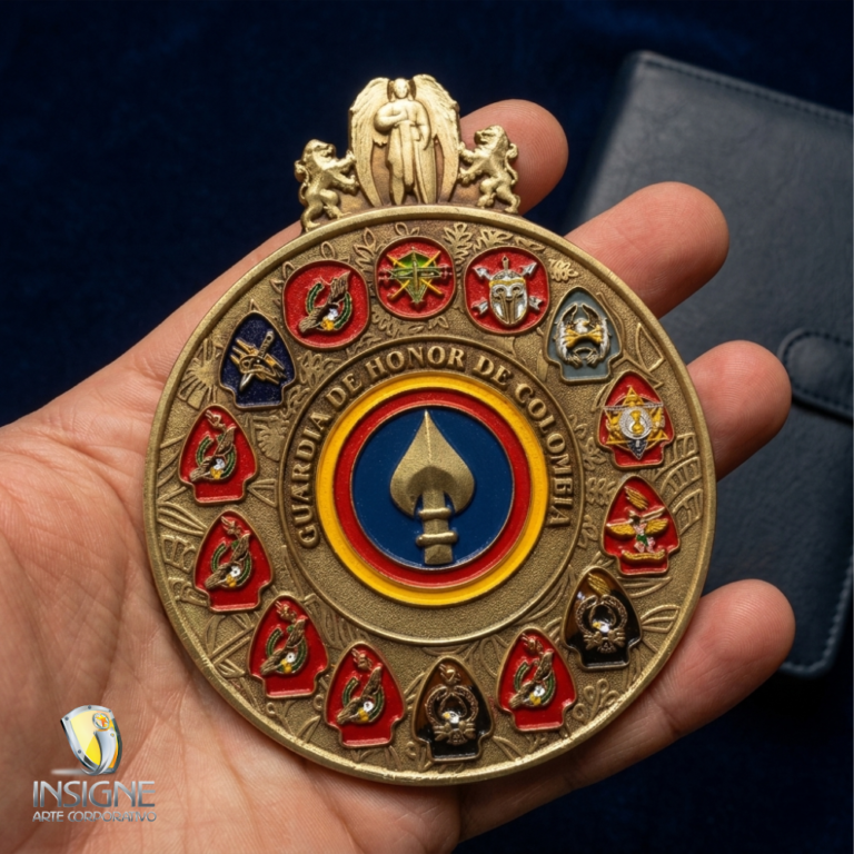 Moneda tridimensional Angel Ejercito troquelada en bronce frontal