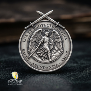 Moneda conmemorativa Angel en acabado plateado antiguo